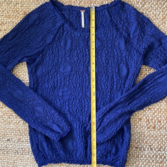 Free People Sunny Pucker Lace Top in Indigo Blue - Picture 5 of 8